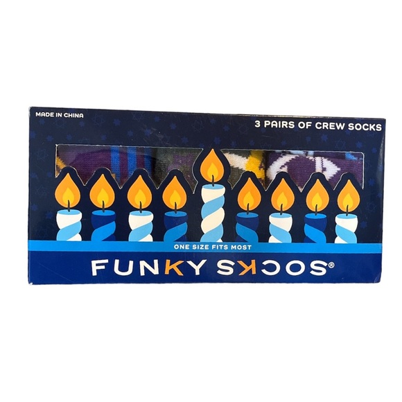 Funky Socks 3 Pack of Hanukkah Crew Socks Blue One Size - Picture 2 of 4
